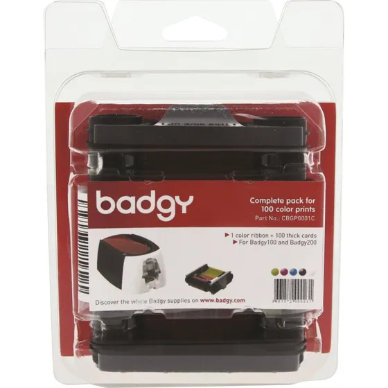 Evolis Badgy Farvebånd og PVC Kortsæt 100 stk. Cyan/Magenta/Gul/Sort
