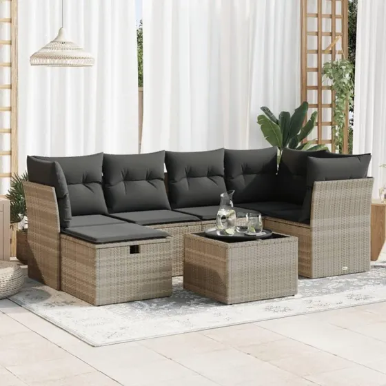 Sofasæt til haven 7 dele lysegrå polyrattan
