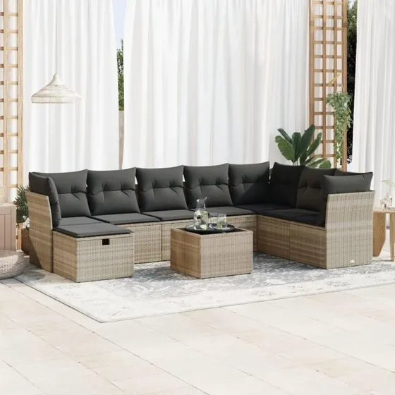 Lumina Sofasæt 9 dele lysegrå polyrattan