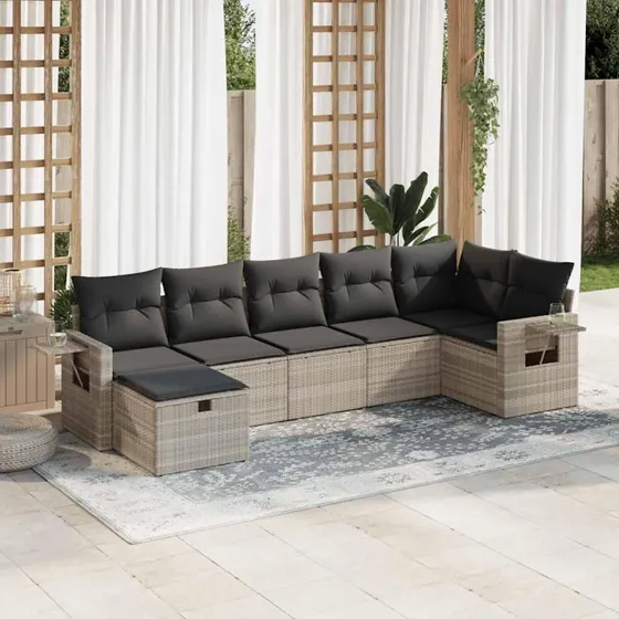 Polyrattan Sofasæt 7 dele lysegrå