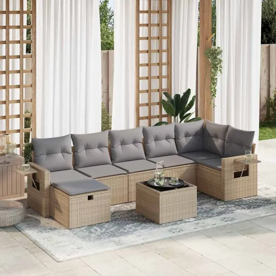 vidaXL 8-delers polyrattan havesofasæt beige med hynder