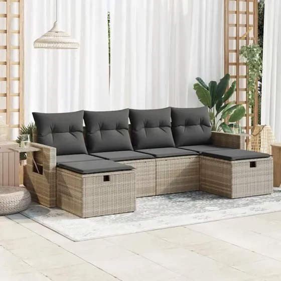 Lumina Havemøbler Sofasæt 6 dele lysegrå polyrattan