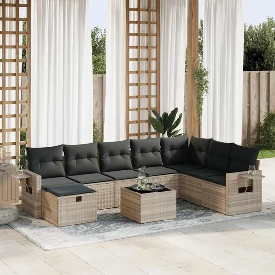 Lumina Sofasæt 9 dele lysegrå polyrattan