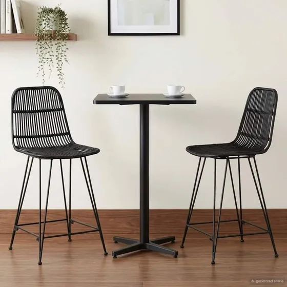 vidaXL Barbænk 2 stk, Sort, 44 x 54 x 96 cm, Rattan og Stål