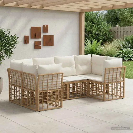 vidaXL Udendørs Sofagruppe 6-pces Naturfarvet Polyester