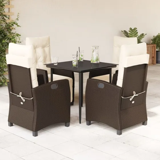 vidaXL 5-deligt spisebordssæt med polyrattan brun, 80 cm bordlængde