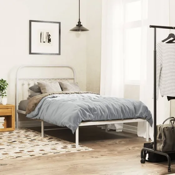 vidaXL Sengeramme med Sengegavl 100x200 cm Metal Hvid
