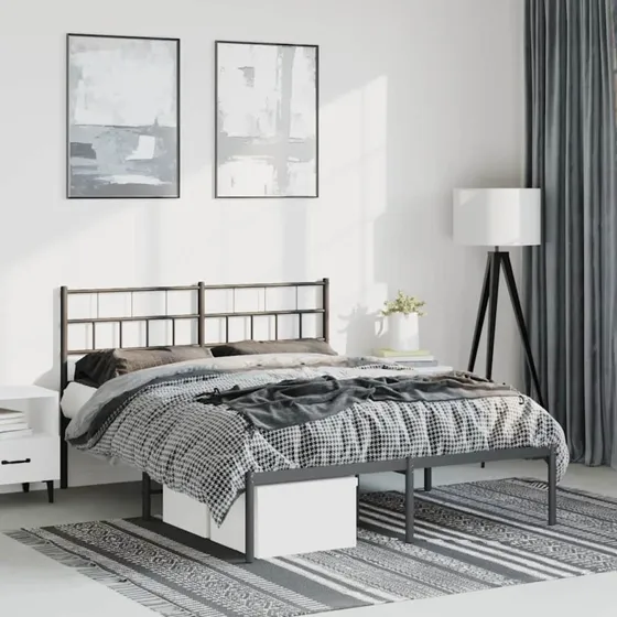 vidaXL Sengeramme med Sengegavl 150x200 cm, Metal, Sort