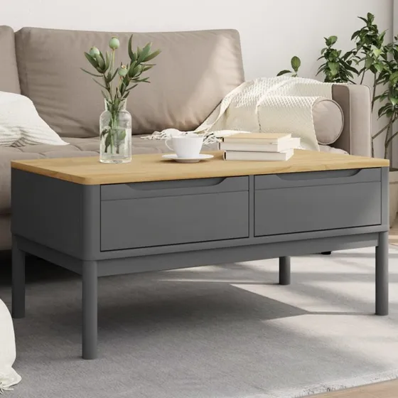 vidaXL FLORO sofabord 99x55,5x45 cm gråt massivt fyrretræ