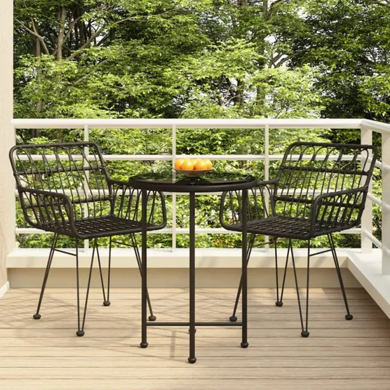 vidaXL 3-del spisebordssæt polyrattan sort