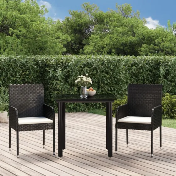 vidaXL 3-deligt spisebordssæt med polyrattan, sort, 80 cm