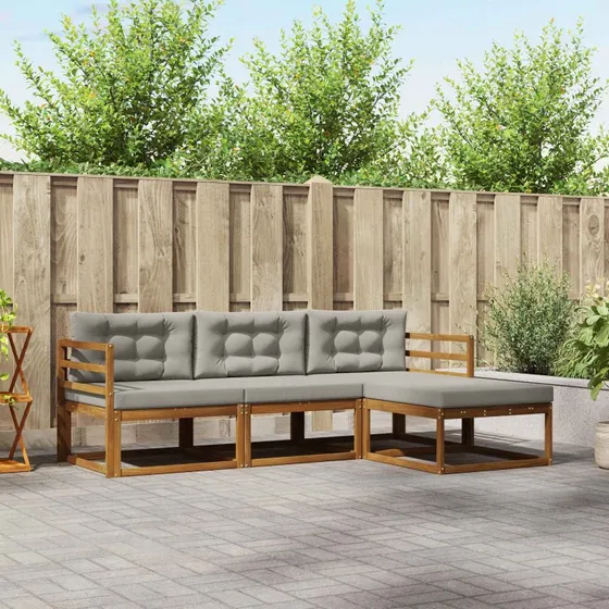 vidaXL Udendørs Sofagruppe 4 pcs Naturlig og Lys Grå