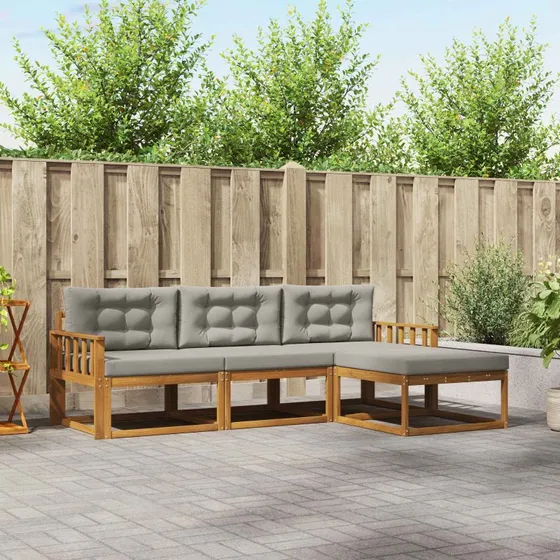 vidaXL Udendørs Sofagruppe 4-del 4 pcs Naturlig og Lys Grå