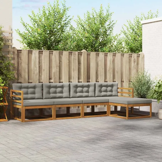 vidaXL Udendørs Sofagruppe 5-pcs Naturlig & Lys Grå