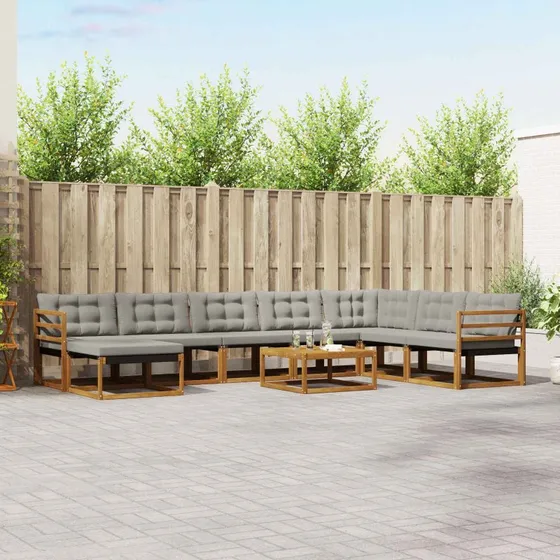 vidaXL Udendørs Sofagruppe 9 pcs Naturlig og Lys Grå Akacietræ