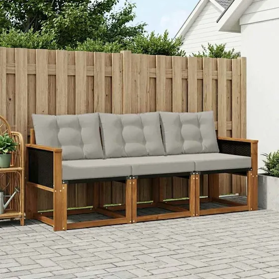 vidaXL Udendørs Sofagruppe 3-pces Naturfarvet og Lysegrå