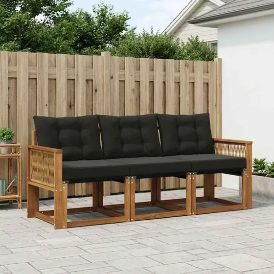 vidaXL Udendørs Sofagruppe 3-pces Natur & Sort