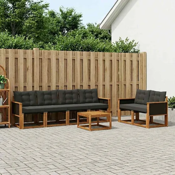 vidaXL Udendørs Sofagruppe 7-pces Naturfarvet og Sort