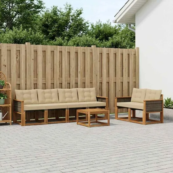 vidaXL Udendørs Sofagruppe 7 pc Naturlig/Beige