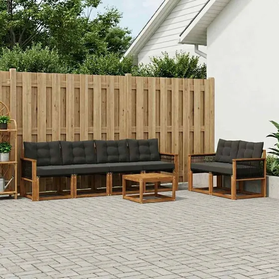 vidaXL Udendørs Sofagruppe 7 pcs Naturfarvet og Sort