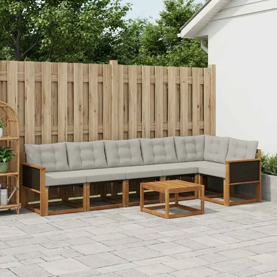 vidaXL Udendørs Sofagruppe 7 pc Naturfarvet og Lysegrå