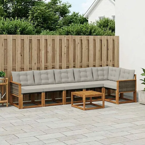 vidaXL Udendørs Sofagruppe 7-del 100x80x60 cm Naturfarvet og lysegrå