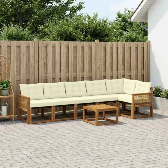 vidaXL Udendørs Sofagruppe 7 pcs Naturlig & Fløde