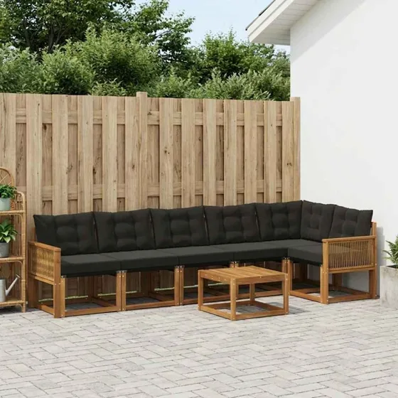 vidaXL Udendørs Sofagruppe 7 pcs Naturfarvet og Sort