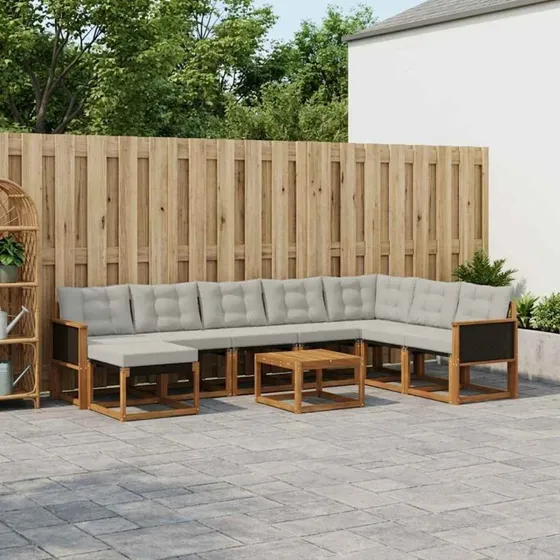 vidaXL Udendørs Sofagruppe 9 pc Naturlig/Lys Grå