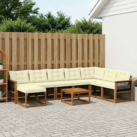 vidaXL Udendørs Sofagruppe 9 pcs Naturlig & Fløde