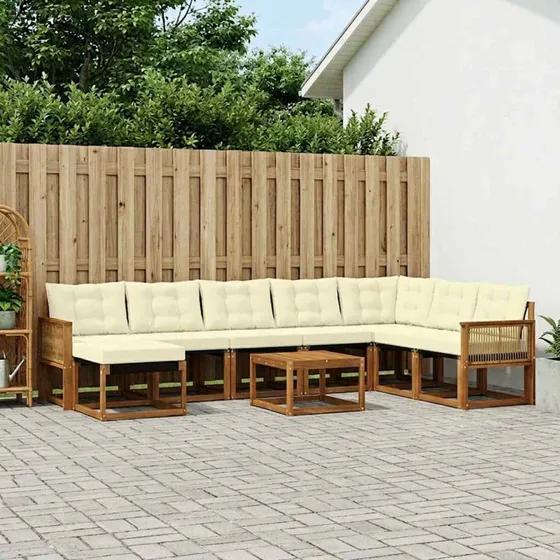 vidaXL Udendørs Sofagruppe 9 pcs Naturlig & Fløde