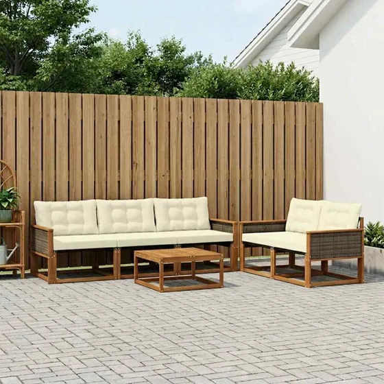 vidaXL Udendørs Sofagruppe 6 pc Naturlig & Fløde