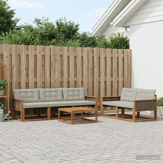 vidaXL Udendørs Sofagruppe 6 pcs Naturfarvet og Lysegrå