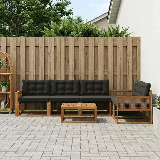 vidaXL Udendørs Sofagruppe 6-pcs Naturfarvet og Sort