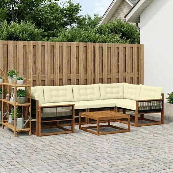 vidaXL Udendørs Sofagruppe 7 pcs Naturlig & Fløde