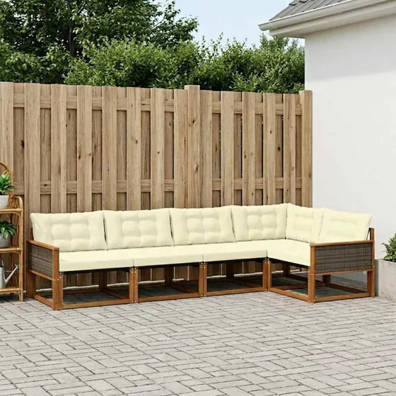 vidaXL Udendørs Sofagruppe 5-pcs Naturlig & Fløde