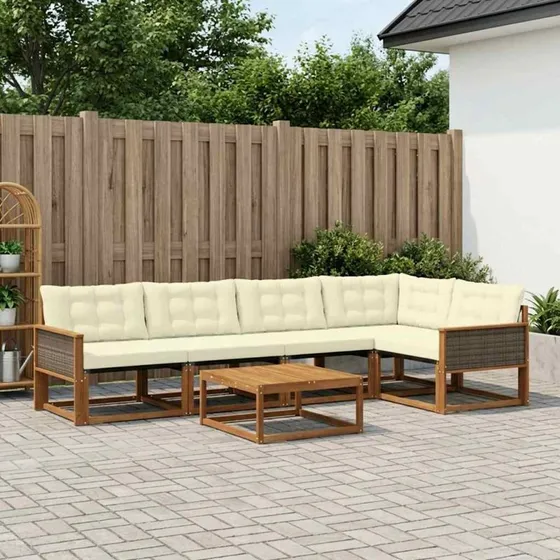 vidaXL Udendørs Sofagruppe 6 pc Naturlig & Fløde
