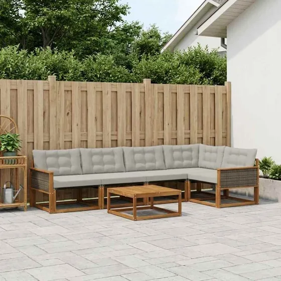 vidaXL Udendørs Sofagruppe 6 pcs Naturfarvet og Lysegrå