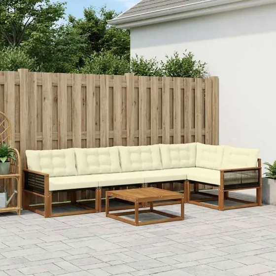 vidaXL Udendørs Sofagruppe 6 pc Naturlig/Fløde med Pude