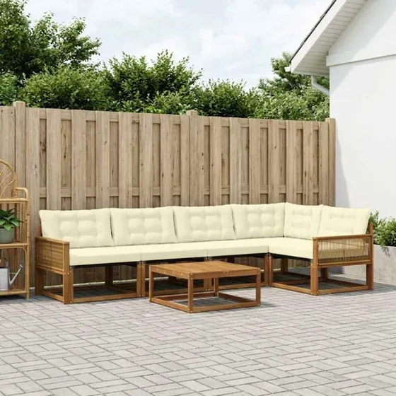 vidaXL Udendørs Sofagruppe 6 pc Naturlig & Fløde