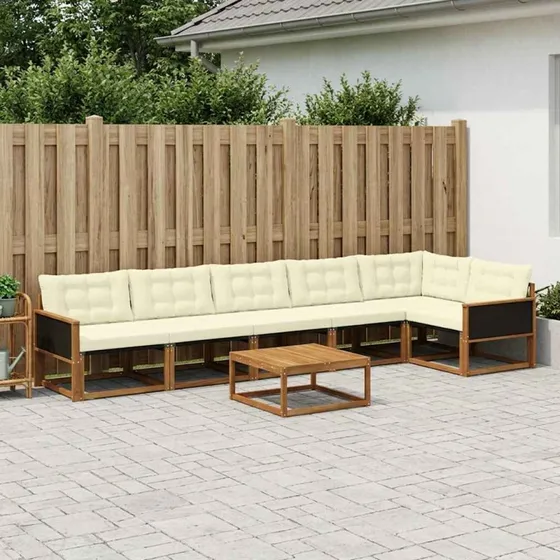 vidaXL Udendørs Sofagruppe 7 pcs Naturlig & Fløde