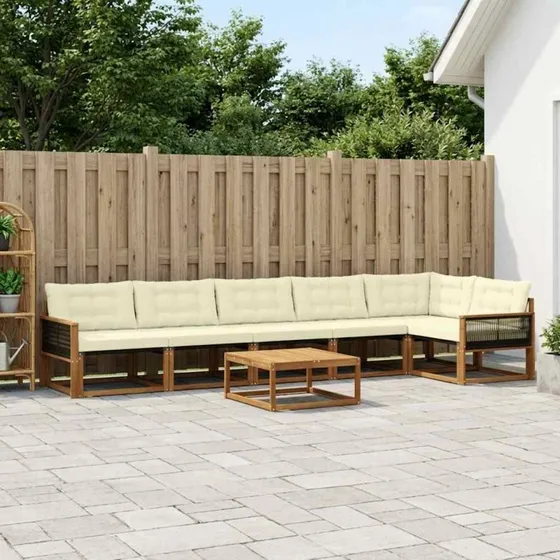vidaXL Udendørs Sofagruppe 7 pcs Naturlig/Fløde med Pude