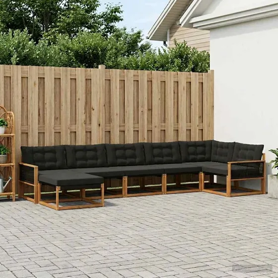 vidaXL Udendørs Sofagruppe 7 pc Naturfarvet og Sort