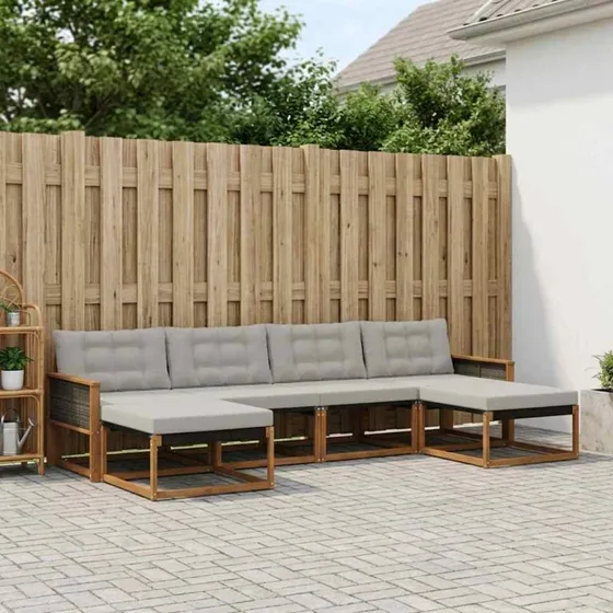 vidaXL Udendørs Sofagruppe 6 pc Naturfarvet og Lysegrå