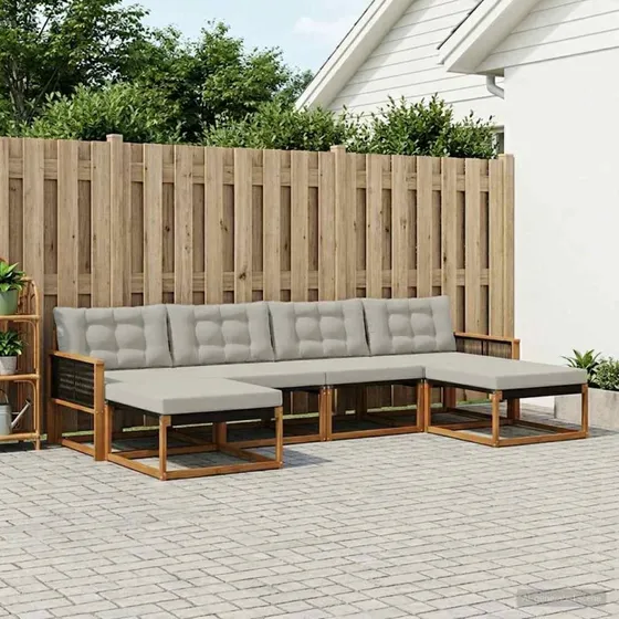 vidaXL Udendørs Sofagruppe 6 pc Naturfarvet og Lysegrå