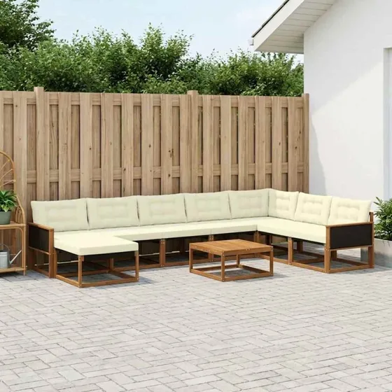 vidaXL Udendørs Sofagruppe 9 stk Naturlig & Fløde Akacietræ