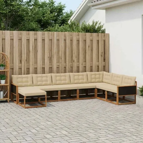 vidaXL Udendørs Sofagruppe 9 pcs Naturlig & Beige Akacietræ