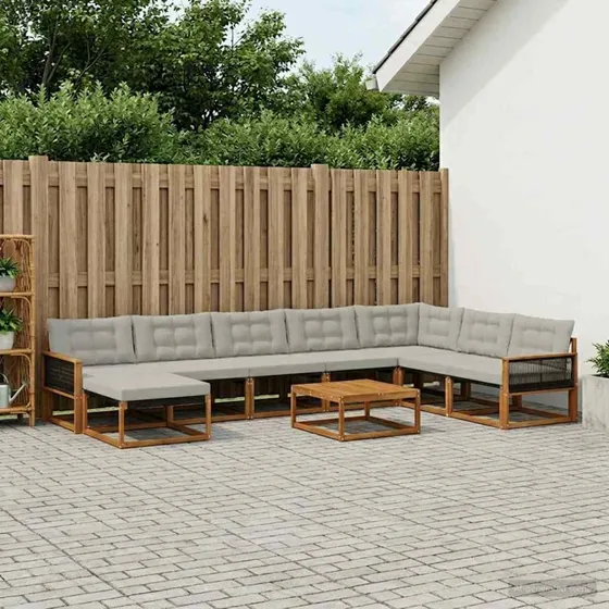 vidaXL Udendørs Sofagruppe 9 pc Naturfarvet og lysegrå
