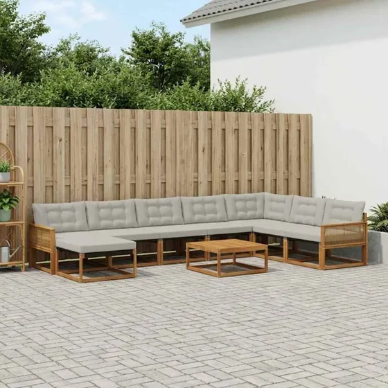 vidaXL Udendørs Sofagruppe 9 pcs Naturfarvet og Lysegrå