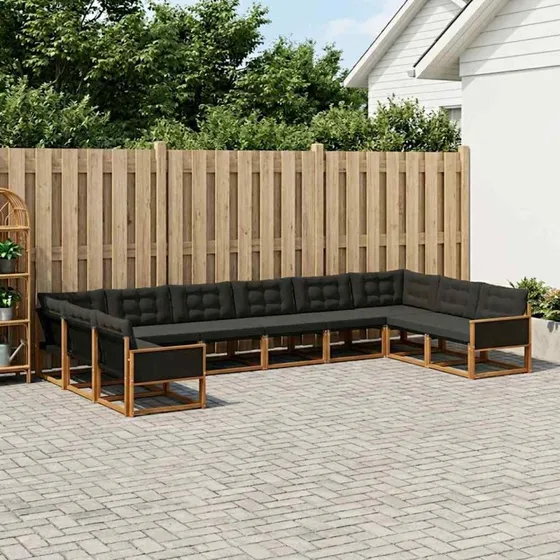 vidaXL Udendørs Sofagruppe 10 stk Naturfarvet og Sort